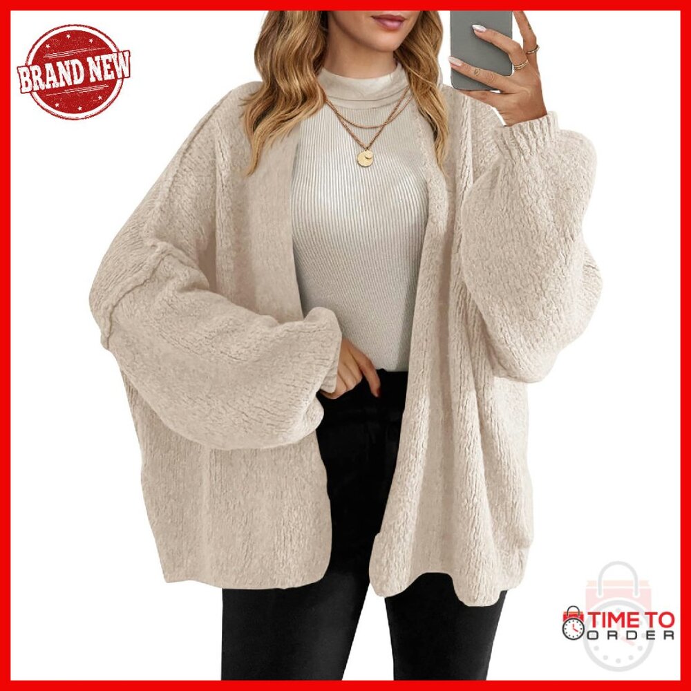 Oversized Chunky Knit Cardigan Long Lantern Sleeve Open Front Sweater